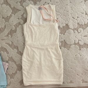Oh Polly Ivory Textured Sleeveless Mini Dress